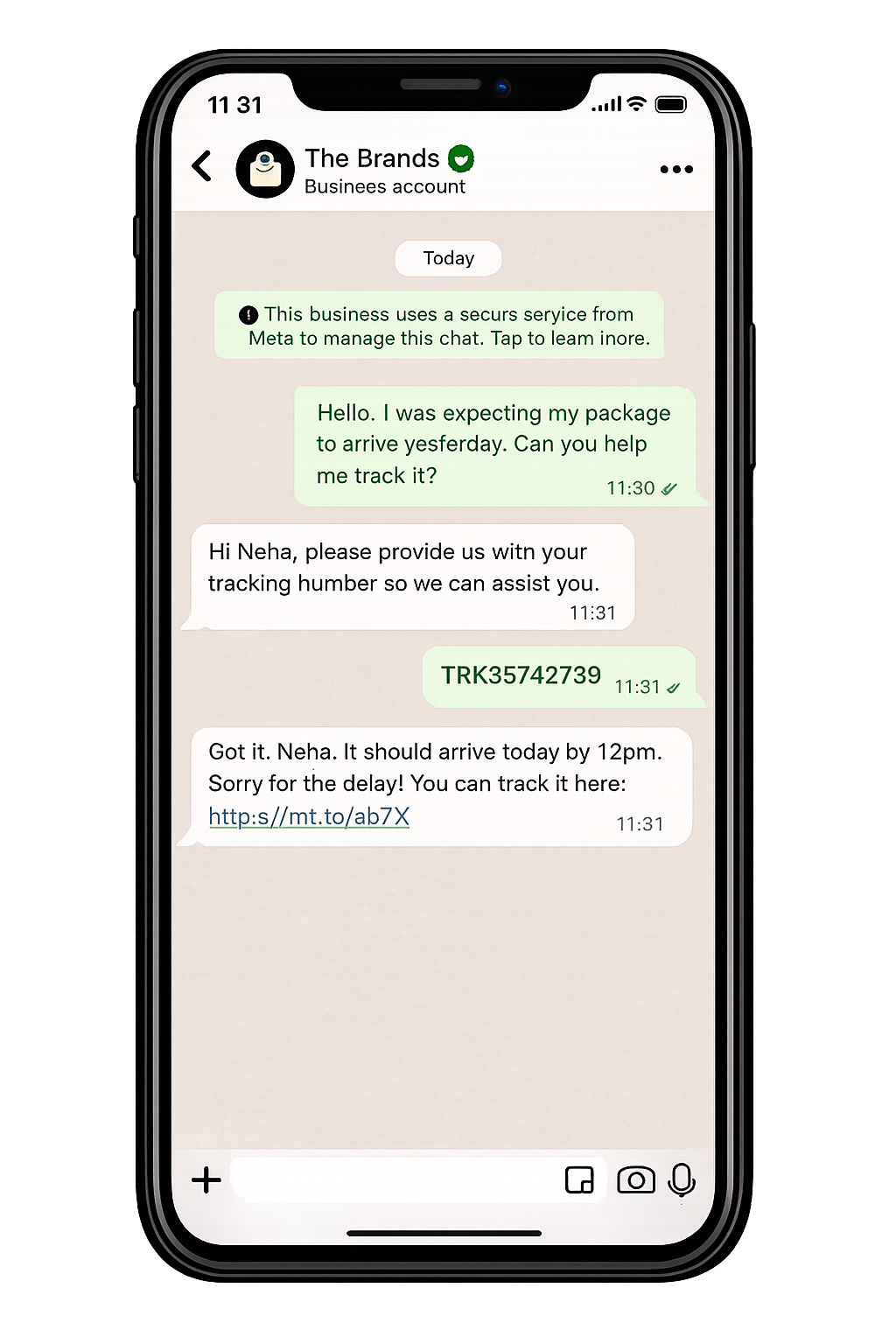 WhatsApp Business 24/7 support example